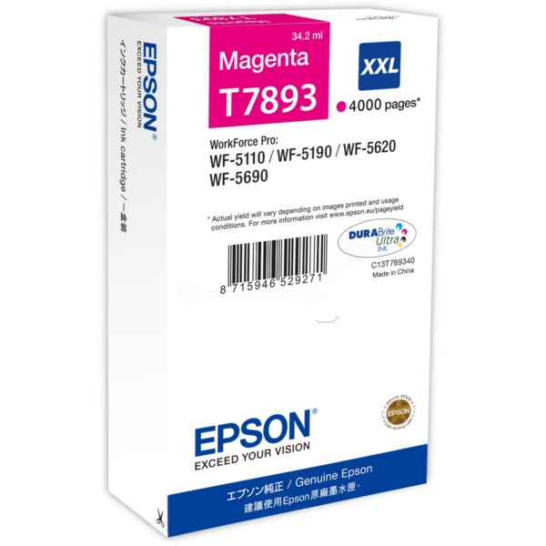 Original Epson C13T789340 / T7893 XXL Tintenpatrone magenta extra High-Capacity XXL, 4.000 Seiten, Inhalt 34,2 ml