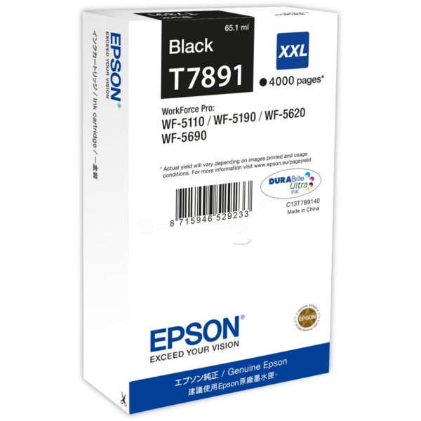 Original Epson C13T789140 / T7891 XXL Tintenpatrone schwarz extra High-Capacity XXL, 4.000 Seiten, Inhalt 65,1 ml