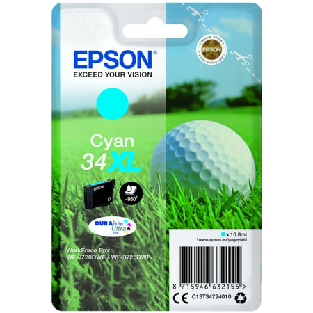 Original Epson C13T34724010 / 34XL Tintenpatrone cyan High-Capacity, 950 Seiten, Inhalt 10,8 ml