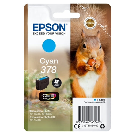 Original Epson C13T37824010 / 378 Tintenpatrone cyan, 360 Seiten, Inhalt 4,1 ml