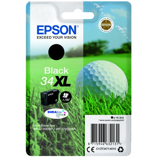 Original Epson C13T34714010 / 34XL Tintenpatrone schwarz High-Capacity, 1.100 Seiten, Inhalt 16,3 ml