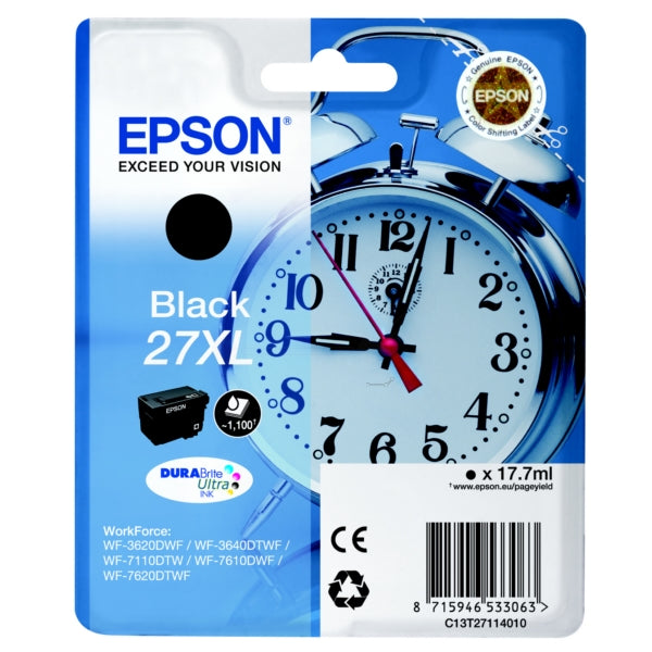 Original Epson C13T27114012 / 27XL Tintenpatrone schwarz High-Capacity, 1.100 Seiten, Inhalt 17,7 ml