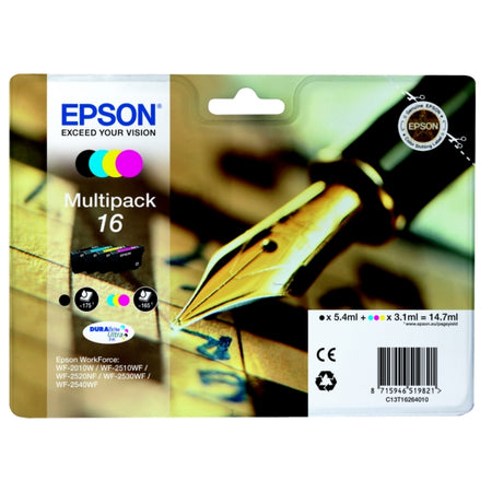 Original Epson C13T16264012 / 16 Tintenpatrone MultiPack Bk,C,M,Y, Inhalt 175pg + 3x165pg, 1x5.4ml + 3x3.1ml