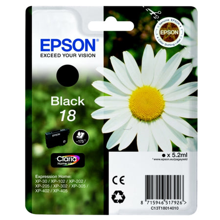 Original Epson C13T18014012 / 18 Tintenpatrone schwarz, 175 Seiten, Inhalt 5 ml