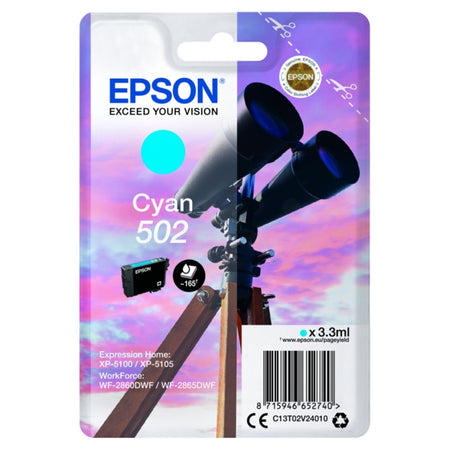 Original Epson C13T02V24010 / 502 Tintenpatrone cyan, 160 Seiten, Inhalt 3,3 ml