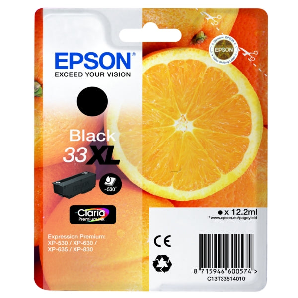 Original Epson C13T33514012 / 33XL Tintenpatrone schwarz High-Capacity, 530 Seiten, Inhalt 12,2 ml