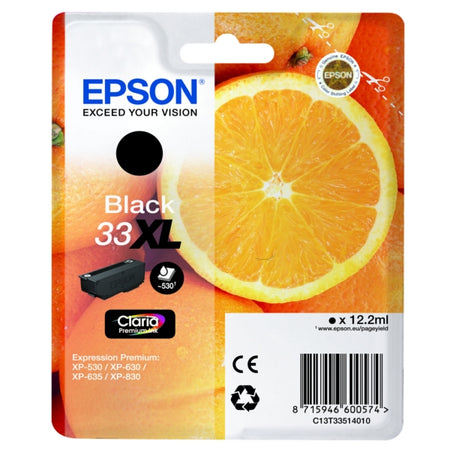 Original Epson C13T33514012 / 33XL Tintenpatrone schwarz High-Capacity, 530 Seiten, Inhalt 12,2 ml