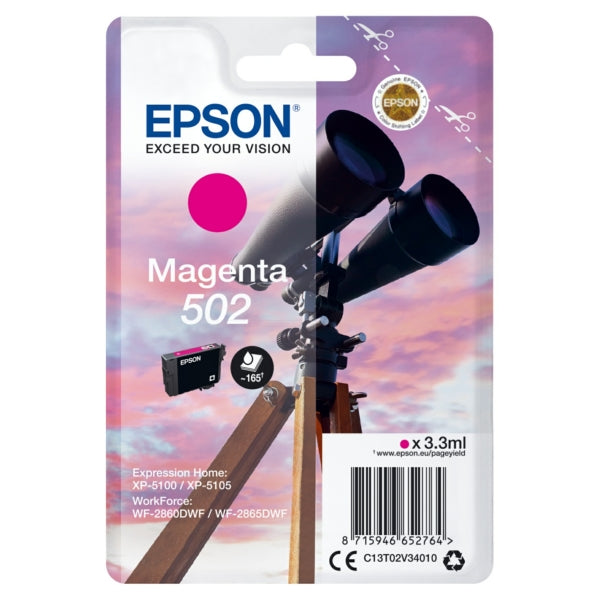 Original Epson C13T02V34010 / 502 Tintenpatrone magenta, 160 Seiten, Inhalt 3,3 ml