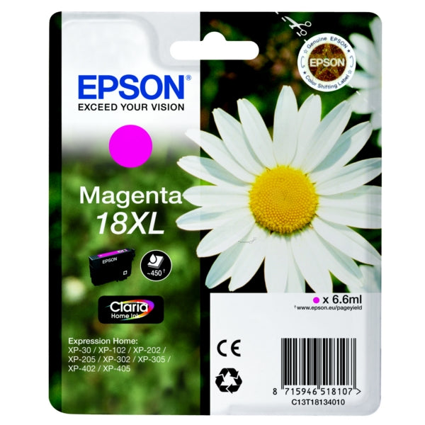 Original Epson C13T18134012 / 18XL Tintenpatrone magenta High-Capacity, 450 Seiten, Inhalt 6,6 ml