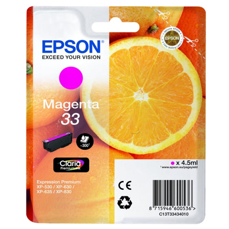 Original Epson C13T33434012 / 33 Tintenpatrone magenta, 300 Seiten, Inhalt 4,5 ml