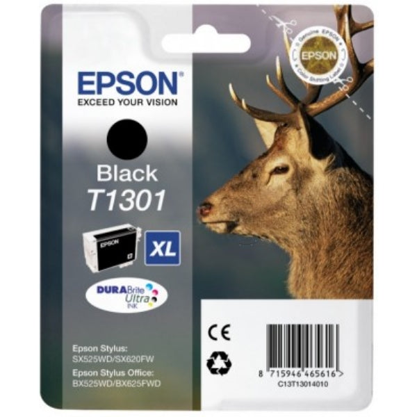 Original Epson C13T13014012 / T1301 Tintenpatrone schwarz XL, 945 Seiten, Inhalt 25,4 ml