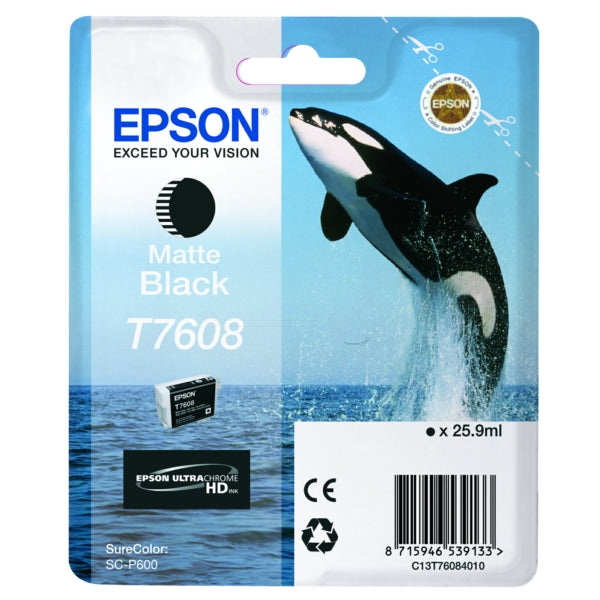 Original Epson C13T76084010 / T7608 Tintenpatrone schwarz matt, 1.100 Seiten, Inhalt 25,9 ml