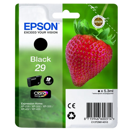 Original Epson C13T29814012 / 29 Tintenpatrone schwarz, 175 Seiten, Inhalt 5,3 ml