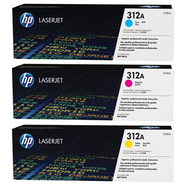 Original HP CF440AM / 312A Tonerkartusche MultiPack cyan magenta gelb, 2.700 Seiten, Inhalt VE=3