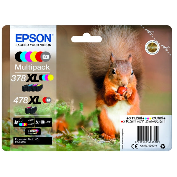 Original Epson C13T379D4010 / 378XL/478XL Tintenpatrone MultiPack High-Capacity Bk,C,M,Y,R,GY, Inhalt 11,2ml +3x9,3ml + 10,2ml + 11,2ml