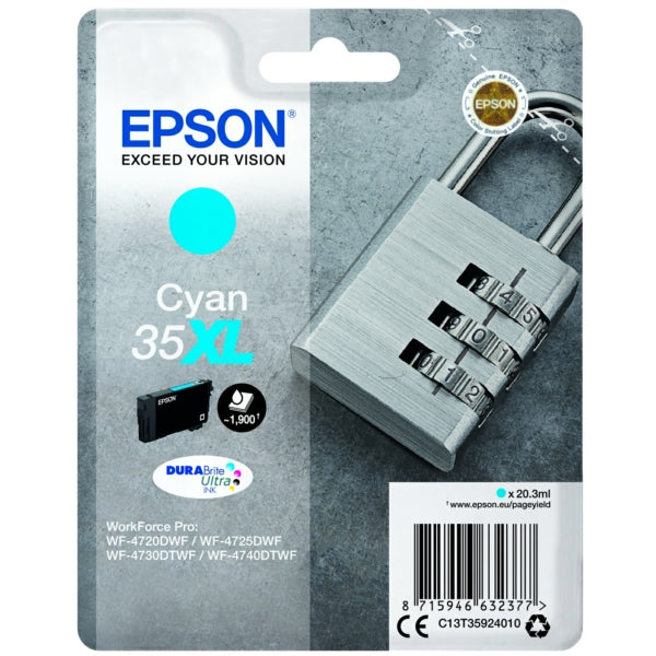 Original Epson C13T35924010 / 35XL Tintenpatrone cyan High-Capacity, 1.900 Seiten, Inhalt 20,3 ml