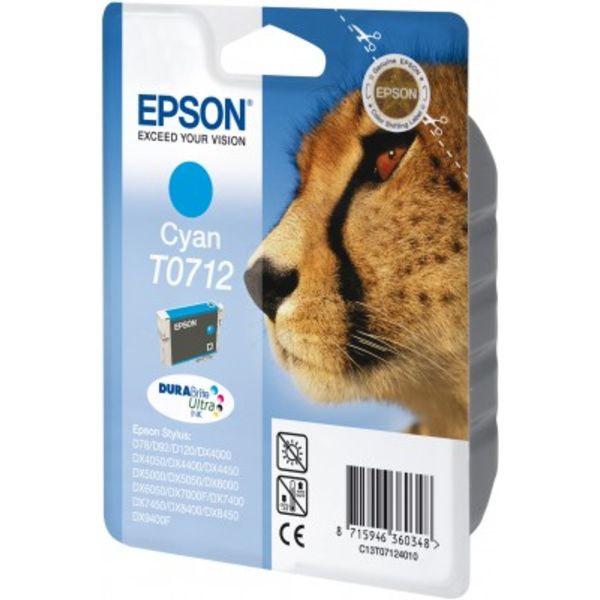 Original Epson C13T07124012 / T0712 Tintenpatrone cyan, 345 Seiten, Inhalt 5,5 ml