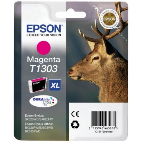 Original Epson C13T13034012 / T1303 Tintenpatrone magenta XL, 600 Seiten, Inhalt 10,1 ml