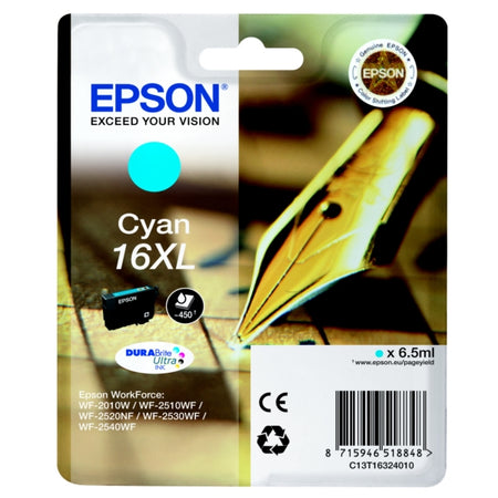 Original Epson C13T16324012 / 16XL Tintenpatrone cyan High-Capacity XL, 450 Seiten, Inhalt 6,5 ml