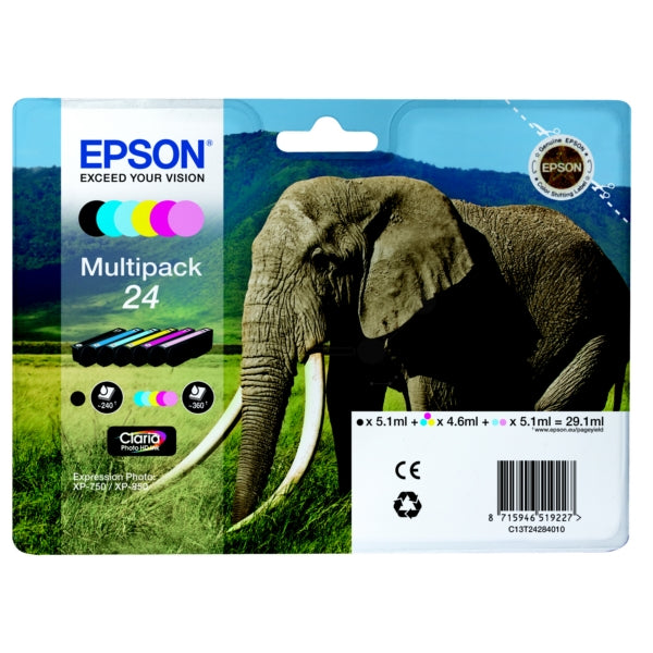 Original Epson C13T24284011 / 24 Tintenpatrone MultiPack Bk,C,M,Y,LC,LM, 360 Seiten, Inhalt 1x240pg + 5x360pg, 1x5.1ml + 5x4.6ml