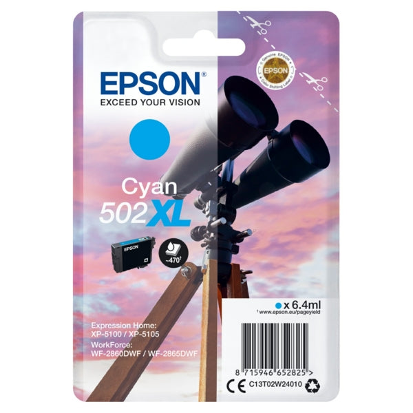 Original Epson C13T02W24010 / 502XL Tintenpatrone cyan High-Capacity, 470 Seiten, Inhalt 6,4 ml