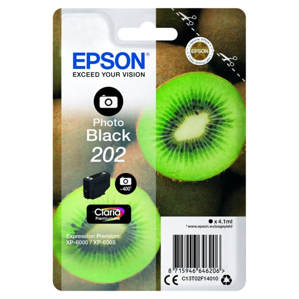 Original Epson C13T02F14010 / 202 Tintenpatrone schwarz foto, 400 Seiten, Inhalt 4,1 ml