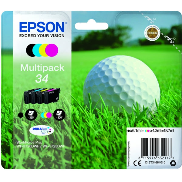 Original Epson C13T34664010 / 34 Tintenpatrone MultiPack Bk,C,M,Y, Inhalt 6,1ml + 3x4,2ml