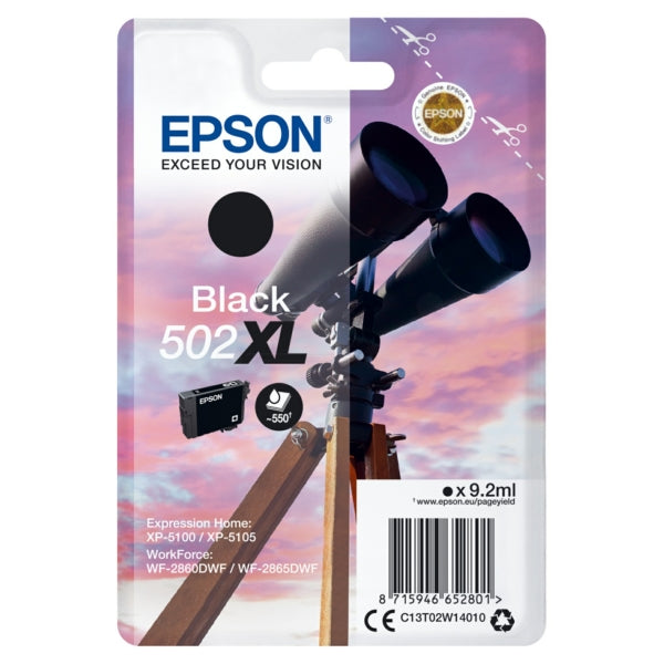 Original Epson C13T02W14010 / 502XL Tintenpatrone schwarz High-Capacity, 550 Seiten, Inhalt 9,2 ml