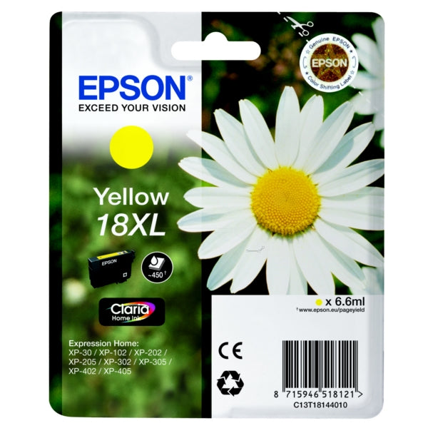 Original Epson C13T18144012 / 18XL Tintenpatrone gelb High-Capacity, 450 Seiten, Inhalt 6,6 ml