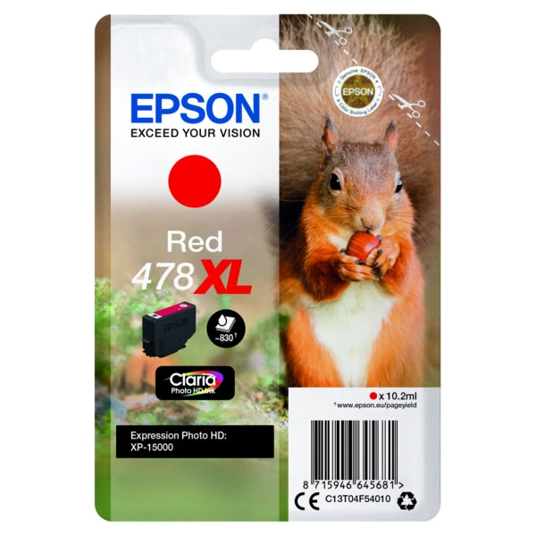 Original Epson C13T04F54010 / 478XL Tintenpatrone rot High-Capacity, 830 Seiten, Inhalt 10,2 ml
