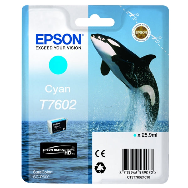 Original Epson C13T76024010 / T7602 Tintenpatrone cyan, 2.200 Seiten, Inhalt 25,9 ml
