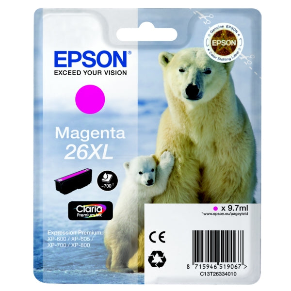 Original Epson C13T26334012 / 26XL Tintenpatrone magenta High-Capacity XL, 700 Seiten, Inhalt 9,7 ml