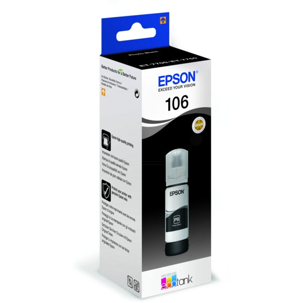Original Epson C13T00R140 / 106 Tintenflasche schwarz foto, 5.000 Seiten, Inhalt 70 ml