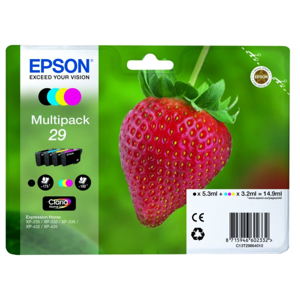 Original Epson C13T29864012 / 29 Tintenpatrone MultiPack Bk,C,M,Y, Inhalt 5,3ml + 3x3,2ml
