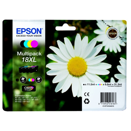 Original Epson C13T18164012 / 18XL Tintenpatrone MultiPack Bk,C,M,Y High-Capacity, Inhalt 470pg + 3x450pg, 1x 12ml + 3x 7ml