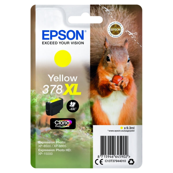 Original Epson C13T37944010 / 378XL Tintenpatrone gelb High-Capacity, 830 Seiten, Inhalt 9,3 ml