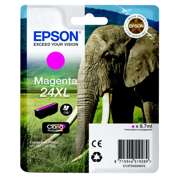 Original Epson C13T24334012 / 24XL Tintenpatrone magenta High-Capacity, 500 Seiten, Inhalt 8,7 ml