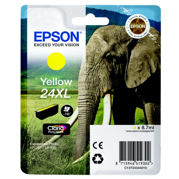 Original Epson C13T24344012 / 24XL Tintenpatrone gelb High-Capacity, 500 Seiten, Inhalt 8,7 ml