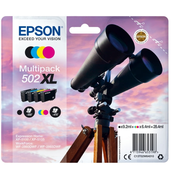 Original Epson C13T02W64010 / 502XL Tintenpatrone MultiPack Bk,C,M,Y High-Capacity, Inhalt 9,2ml + 3x6,4ml