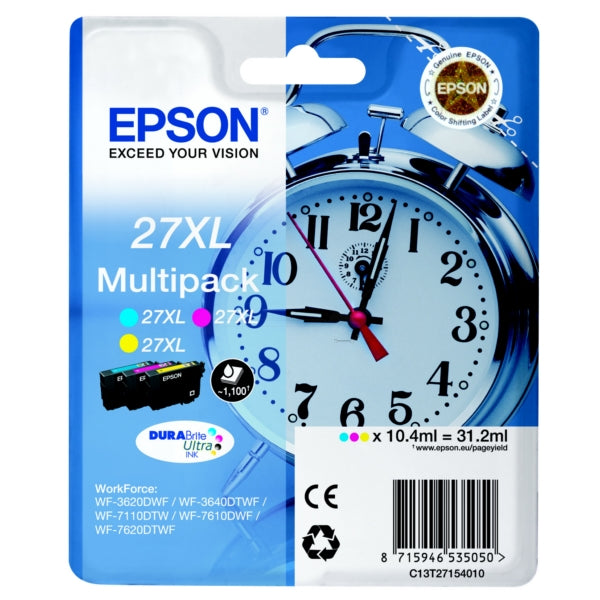 Original Epson C13T27154012 / 27XL Tintenpatrone MultiPack C,M,Y High-Capacity, 1.100 Seiten, Inhalt 10,4 ml, VE=3
