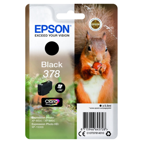 Original Epson C13T37814010 / 378 Tintenpatrone schwarz, 240 Seiten, Inhalt 5,5 ml