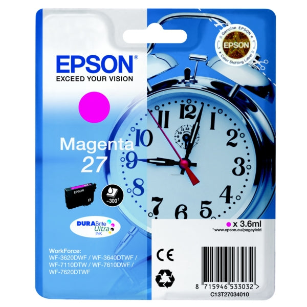 Original Epson C13T27034012 / 27 Tintenpatrone magenta, 300 Seiten, Inhalt 3,6 ml