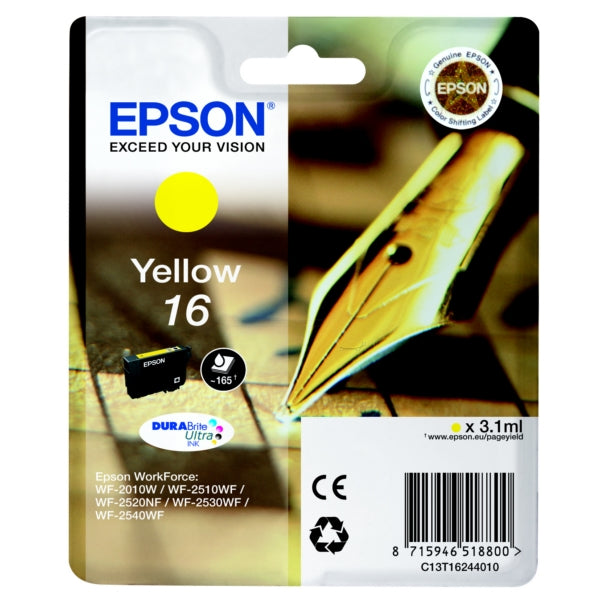 Original Epson C13T16244012 / 16 Tintenpatrone gelb, 165 Seiten, Inhalt 3,1 ml
