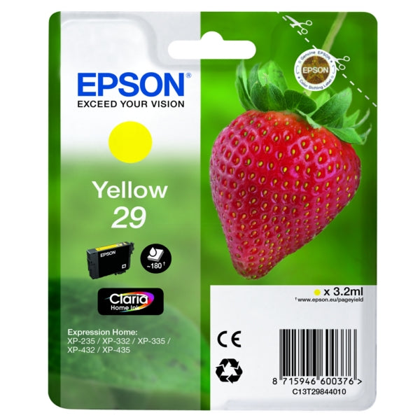 Original Epson C13T29844012 / 29 Tintenpatrone gelb, 180 Seiten, Inhalt 3,2 ml