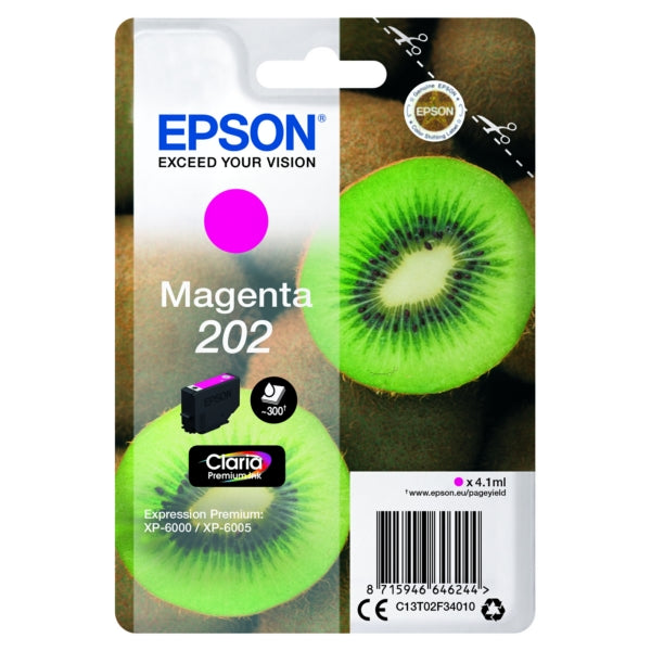 Original Epson C13T02F34010 / 202 Tintenpatrone magenta, 300 Seiten, Inhalt 4,1 ml