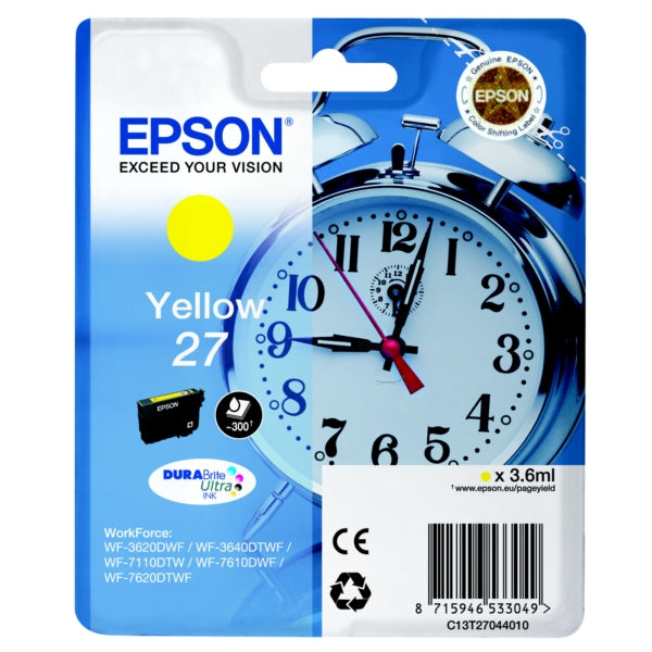 Original Epson C13T27044012 / 27 Tintenpatrone gelb, 300 Seiten, Inhalt 3,6 ml