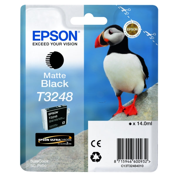 Original Epson C13T32484010 / T3248 Tintenpatrone schwarz matt, 650 Seiten, Inhalt 14 ml