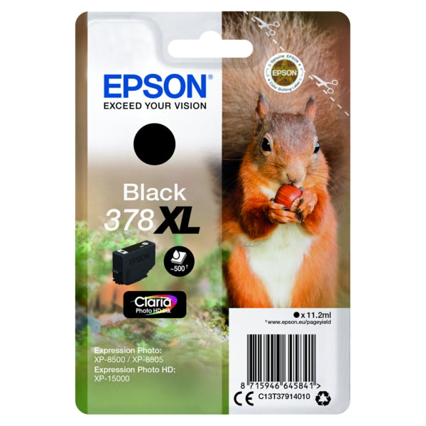Original Epson C13T37914010 / 378XL Tintenpatrone schwarz High-Capacity, 500 Seiten, Inhalt 11,2 ml