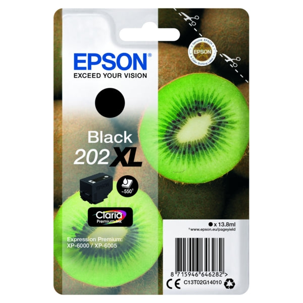 Original Epson C13T02G14010 / 202XL Tintenpatrone schwarz High-Capacity, 550 Seiten, Inhalt 13,8 ml