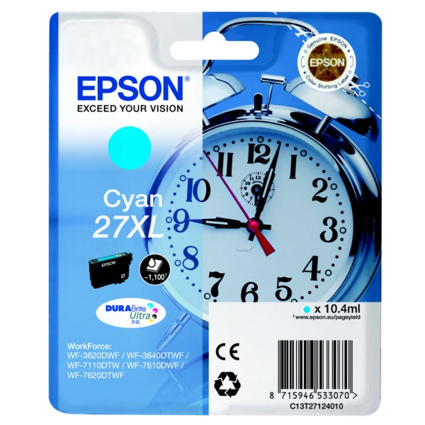 Original Epson C13T27124012 / 27XL Tintenpatrone cyan High-Capacity, 1.100 Seiten, Inhalt 10,4 ml